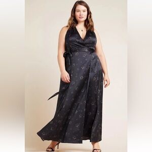 Anthropologie Hutch Starry Night Black Star Print Wrap Maxi Dress Size 3X.